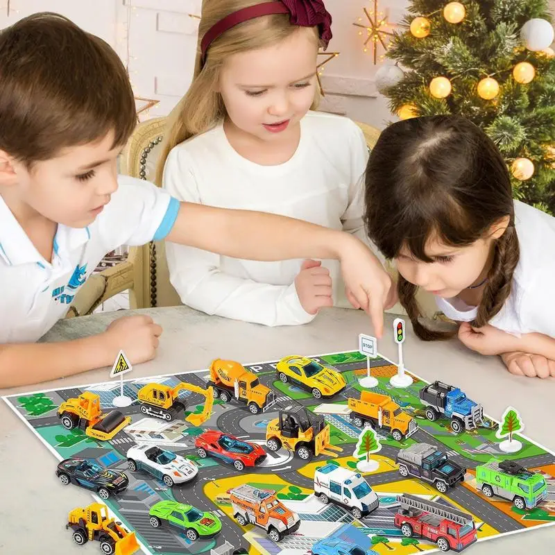 Weihnachten Advents kalender Kinder Stadt Karte Spielzeug zurückziehen Autos Countdown-Kalender Kinder spielen Spiel karte Renn matte Weihnachts geschenke