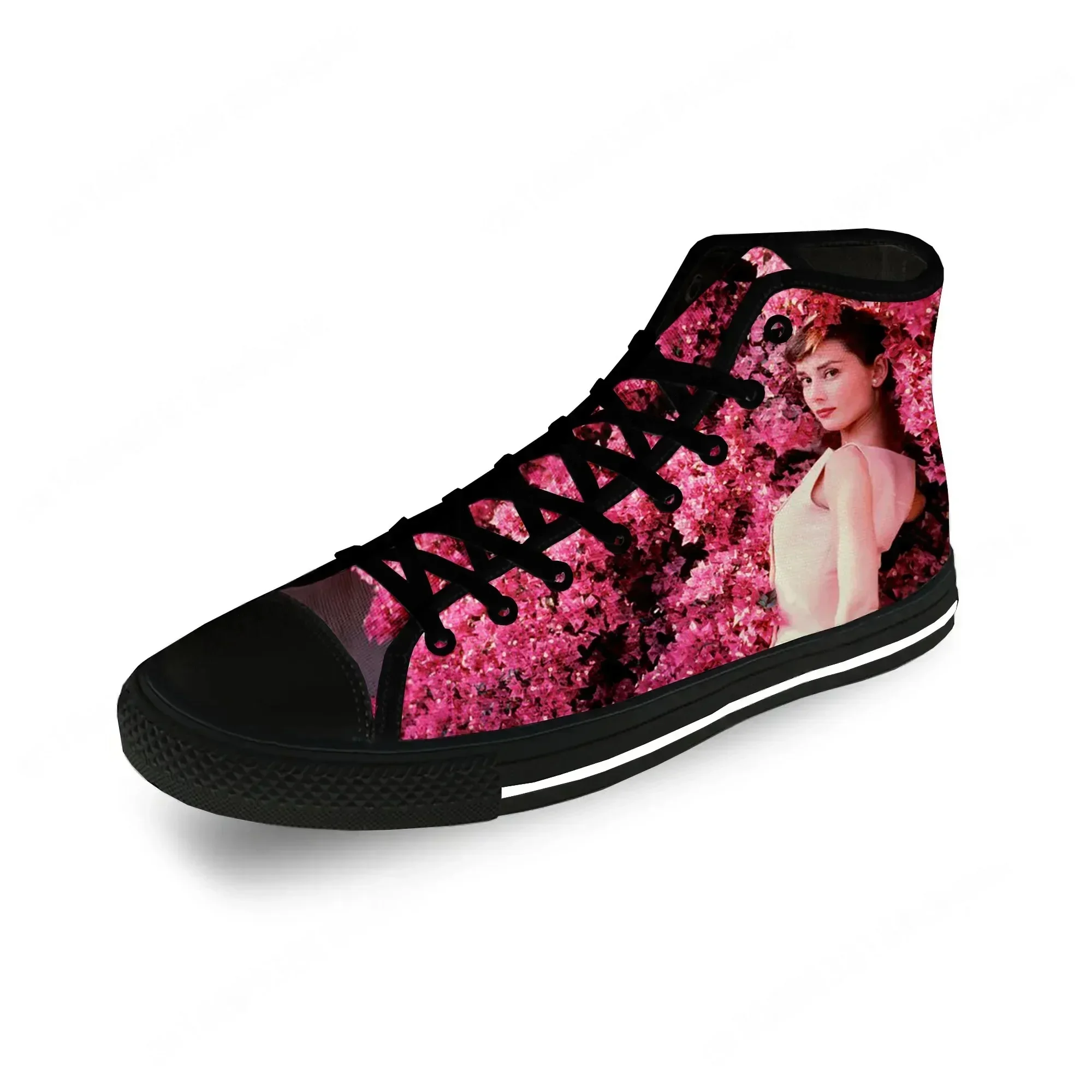 Movie Star Audrey Hepburn Cute Casual Cloth 3D Print High Top Canvas Fashion Shoes Men Women Lightweight Breathable Sneakers