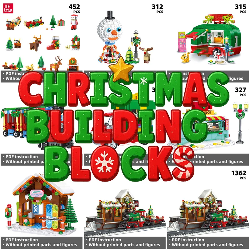 Christmas Building Block Variety Pack Multiple sets Santa Claus, train, snowman, House, etc， creative holiday gifts