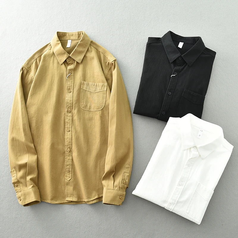 

2025 Spring American Vintage Casual Shirts for Men Long Sleeve Loose Pockets 100% Cotton Soft Washed Workwear Tops High Quality