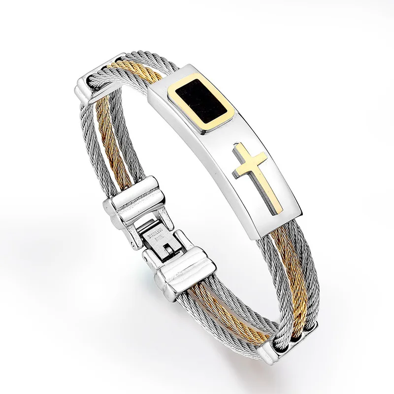 

Vintage Cross Bracelet Men's gold color Charm Jewelry Religious amulet Bracelet 316L Stainless Steel Clasp Silicone 2025 Fashion