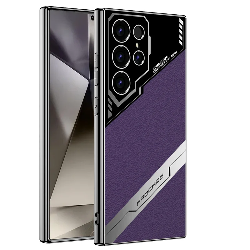 

case for Samsung S26 S25 S24 S23 ultra Vegan leather electroplated full coverage shockproof protective case