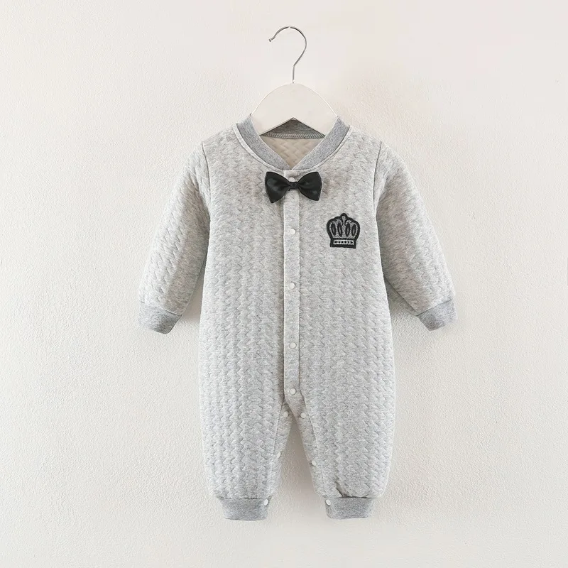 Autumn Ins Newborn Boys Jumpsuit 100% Cotton Plus Thick Bow Tie Warm Long Sleeve Baby Boys Bodysuit Infant Boys Outfits