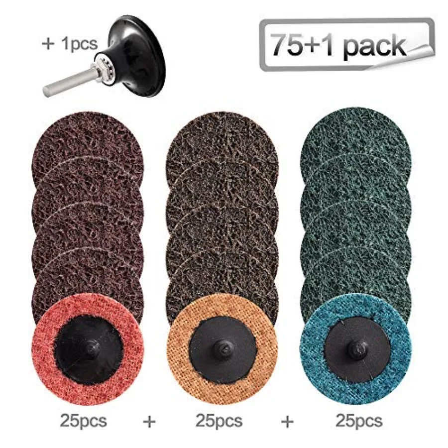 

75Pcs 2inch Nylon Quick Change Sanding Discs Set 2Pcs 1/4" Holders Die Grinder Surface Conditioning Burr Rust Paint Removal