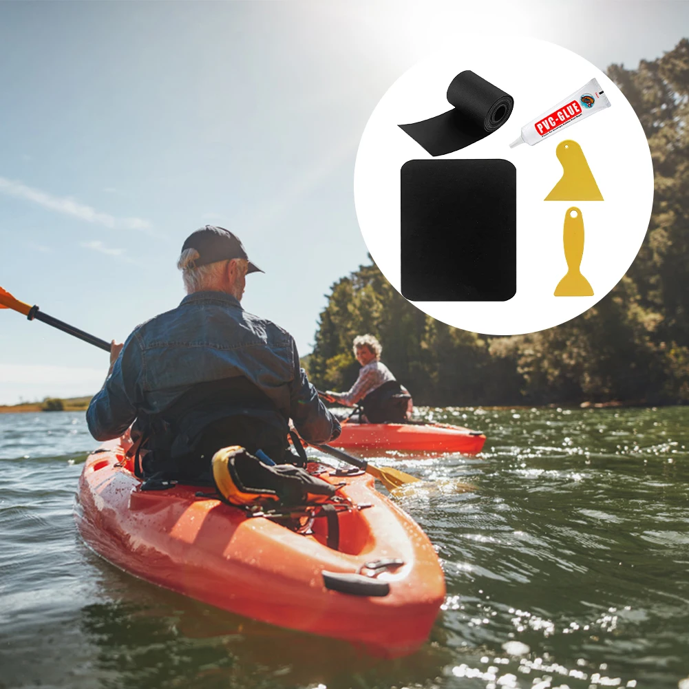 5Pcs/Set Kayak Patches with Glue PVC Inflatable Boat Patches Waterproof Air Beds Repair Patches for Swimming Pools Canoe