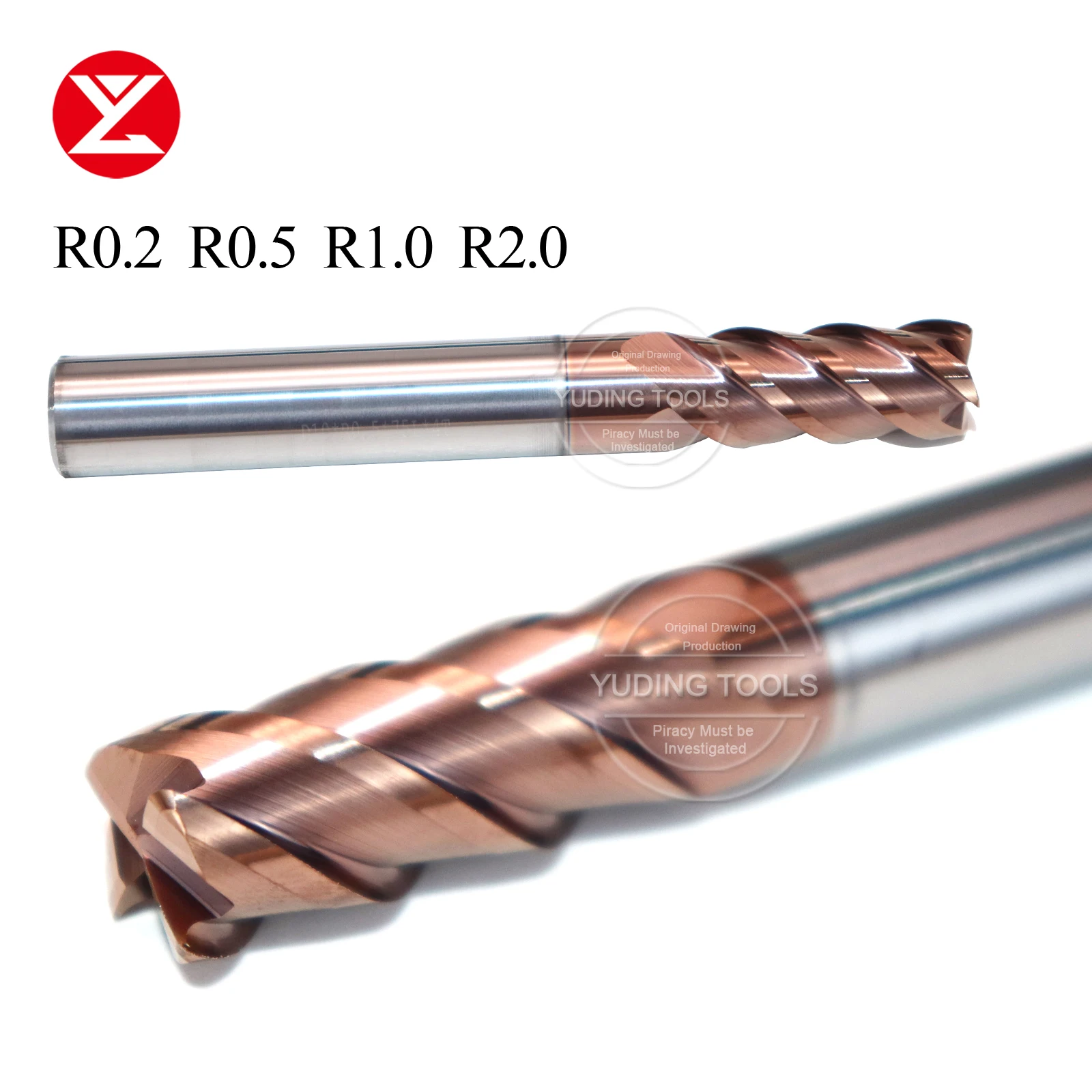 CNC HRC63 4F Bull Nose Solid Carbide Endmill With Radio Corner For Steel Alloy Steel Stainless Steel Hardened steel Cast Iron