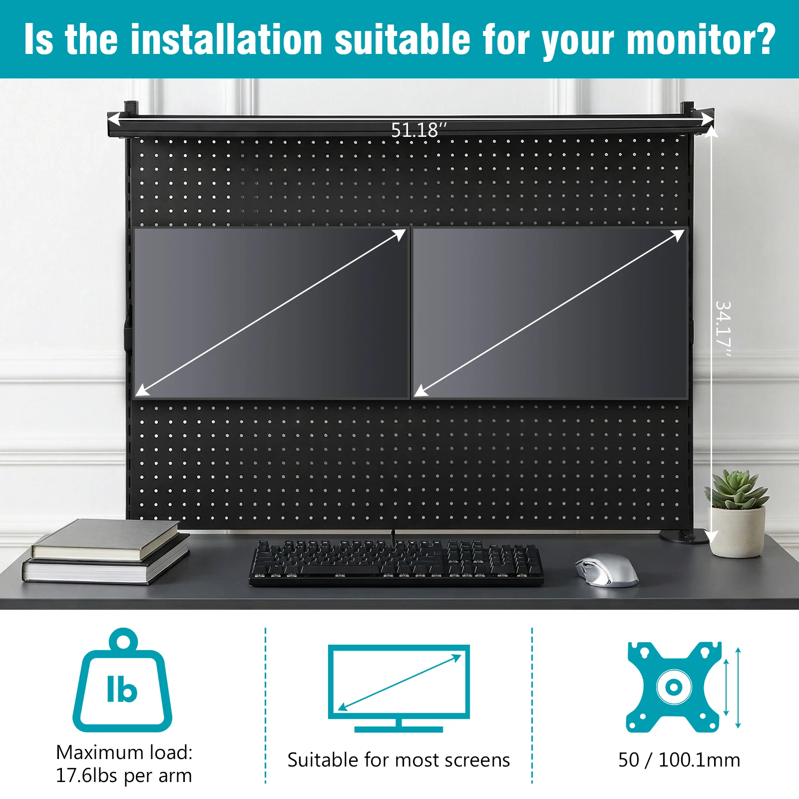 Steel Stand Pegboard with Monitor Stands Computer Accessories Modular Pegboard 51 X 34 Inch for Office Supplies Dorm Home Decor