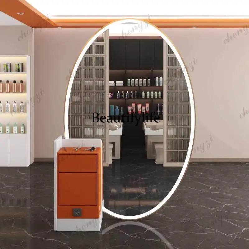 Barber shop mirror table single and double-sided hairdressing, special for hair salon, hair cutting, mirror cabinet integrated