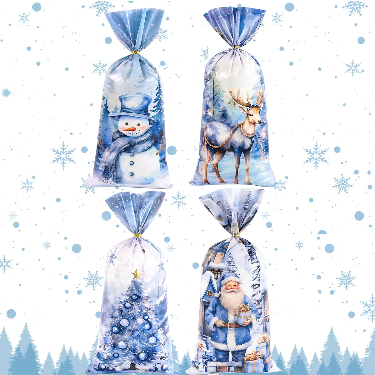 25/50/100 قطعة أكياس حلوى عيد الميلاد الزرقاء سانتا شجرة عيد الميلاد هدية التعبئة والتغليف حقيبة الشتاء عطلة زينة عيد الميلاد 2025 نافيداد نويل