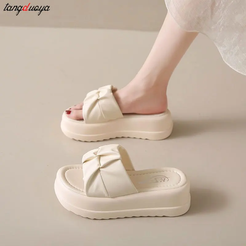 Fashion Outer Slippers Women New 2024 Summer Non-slip Thick-soled High-heeled Slippers Women Casual comfortable beach slippers