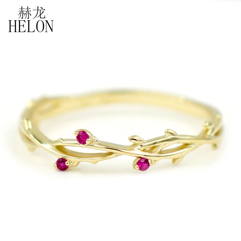 

HELON Solid 14K 10K Yellow Gold Genuine Natural Ruby Engagement Ring For Women Elegant Unique Trendy Fine Jewely Gift