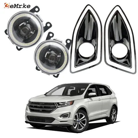 Led Fog Lights Assembly Lens Angel Eye DRL Daytime Running Light or Fog Lamp Shade Cover for Ford Edge II 2015 2016 2017 2018