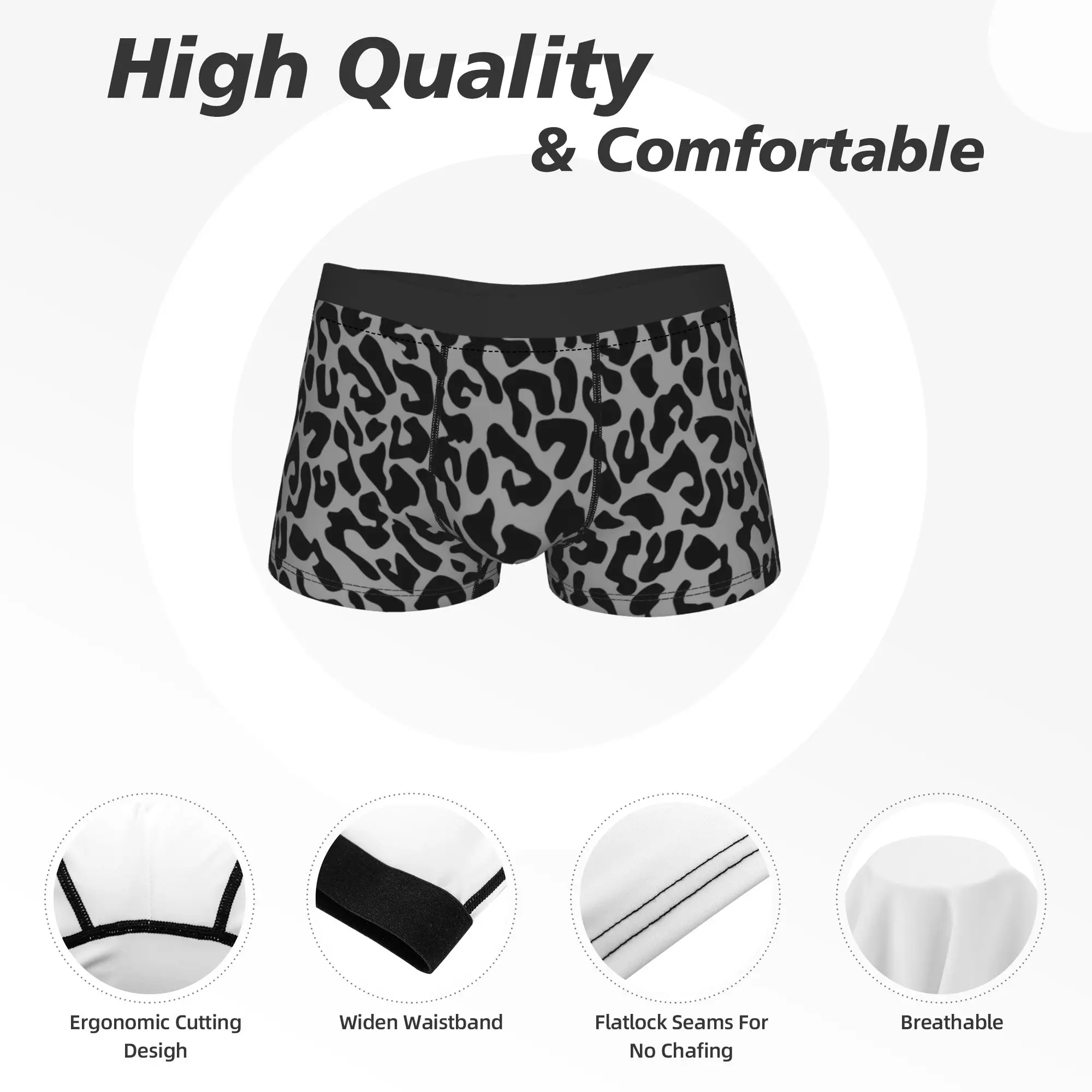 Roupa interior longa de leopardo preto masculino chita animal engraçado boxer briefs shorts calcinha masculina macia plus size