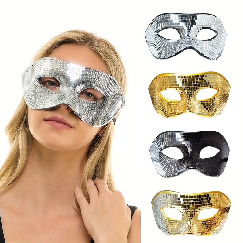 New Disco Ball Glitter Face Mask Cosplay Shining Queen Halloween Party Costumes Accessories Men Fashion Prom Masks Half Helemet