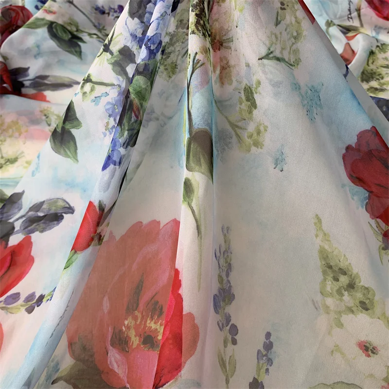 High Quality Chiffon Brand Flower Pattern Digital Printing Fashion Fabric For Shirt Dress DIY Handmade Materials By Yard