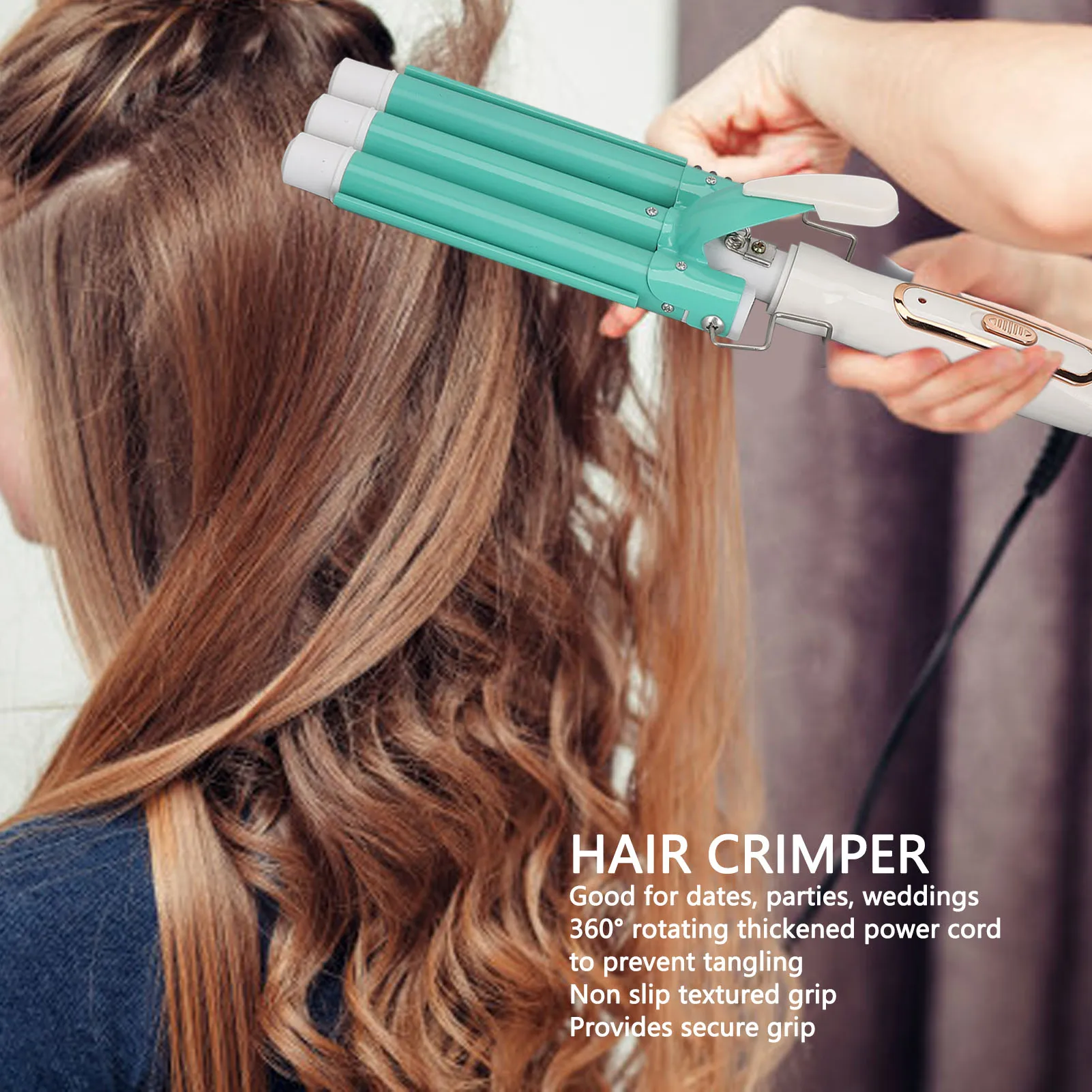 مكواة تجعيد الشعر، مكواة تجعيد الشعر، درجة حرارة قابلة للتعديل، سلك دوار متعدد الاستخدامات، مكشكش للشعر للمنزل #3