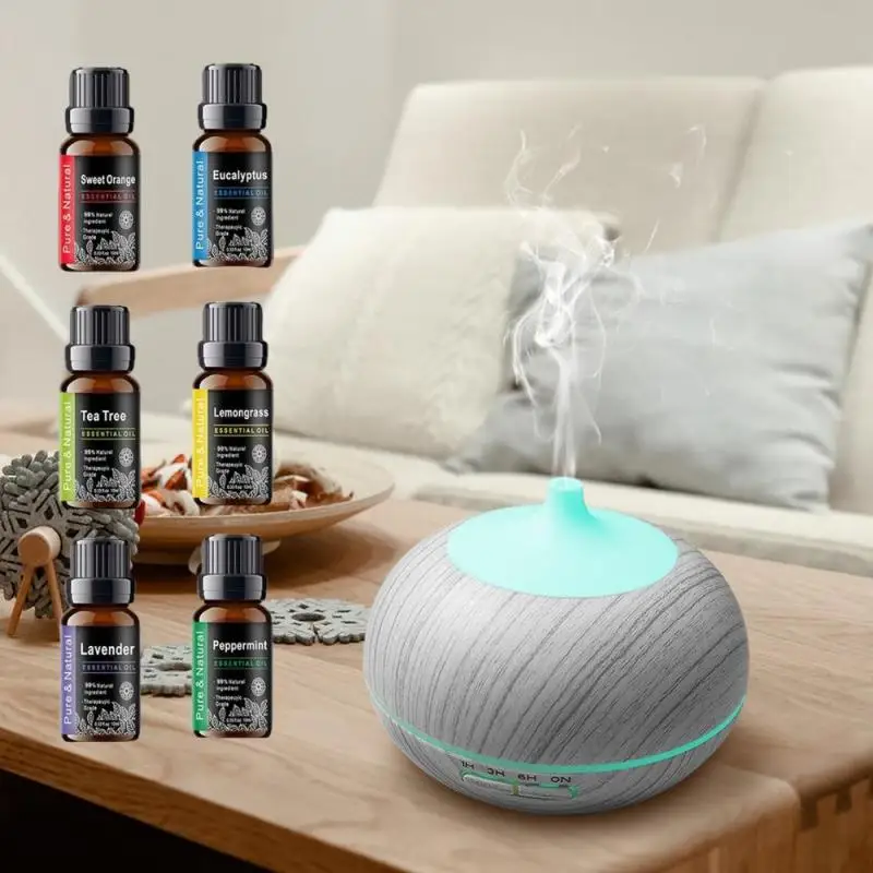 

Multi Function Aromatherapy Diffuser & Humidifier Wood Grain Design, 550ml Tank, 7 LED Colors, Remote Control with 6 Essential