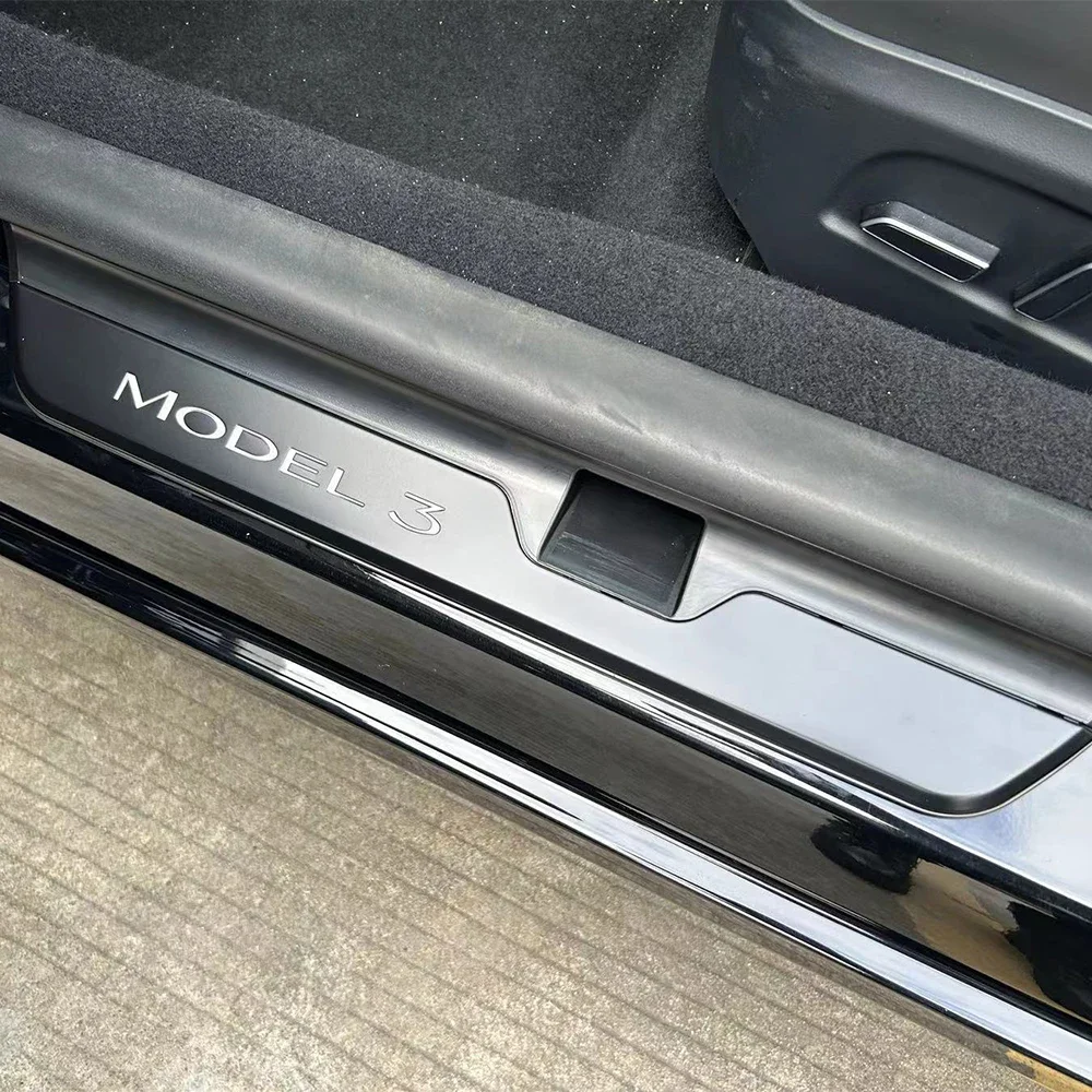 CSSBOON Door Sill Protector Cover 4PCS for Tesla Model 3 Highland Car LED Welcome Light Pedal Illuminated Accessories Auto Sense