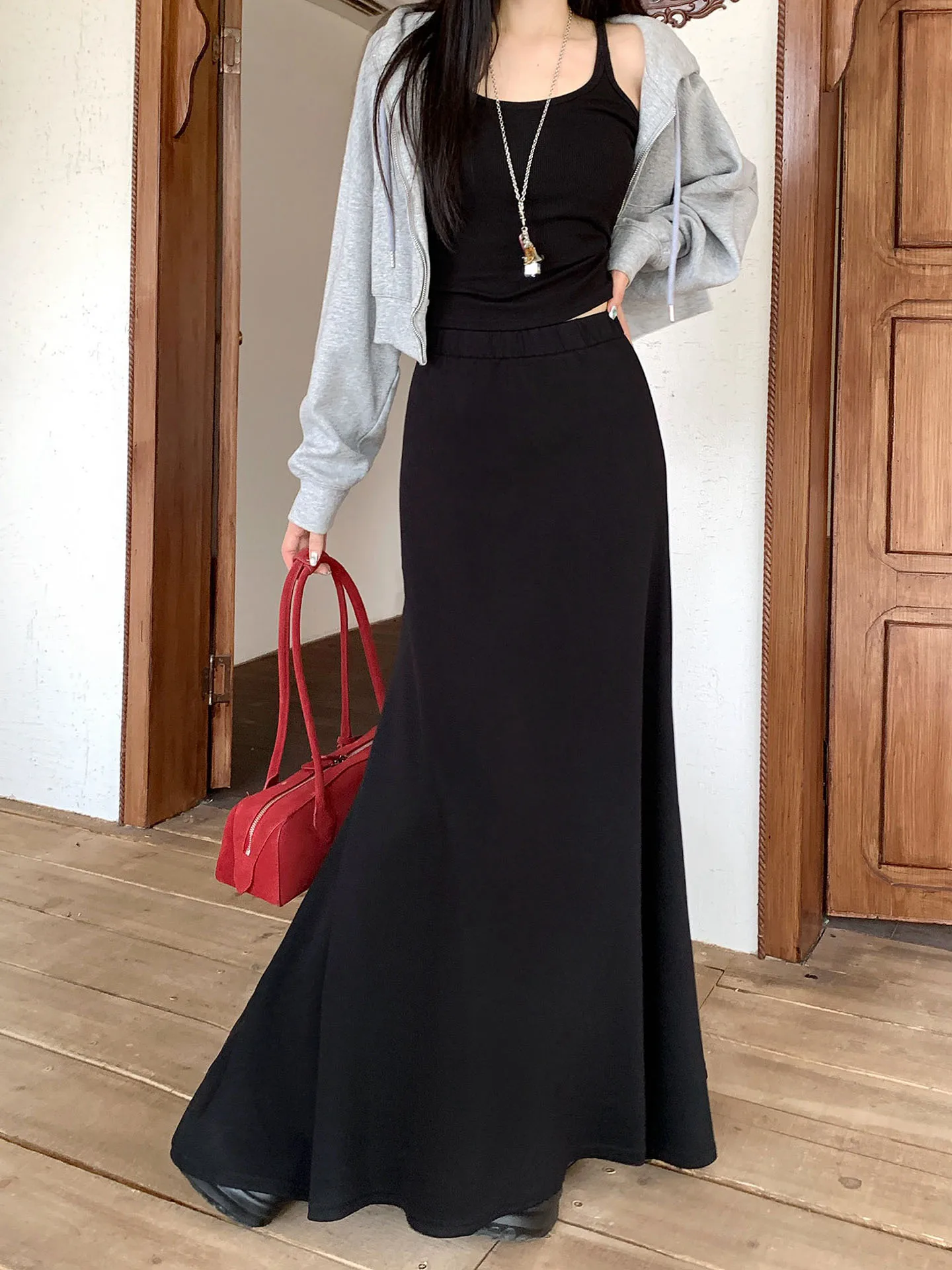 Falda trompeta de estilo coreano de alta calidad, falda larga tejida con diseño de otoño y cintura para mujer
