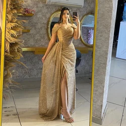 Vintage New Evening Dresses Female Elegant Beading Sexy Backless Mermaid Off Shoulder Short Sleeved High Slit Party Prom Gowns