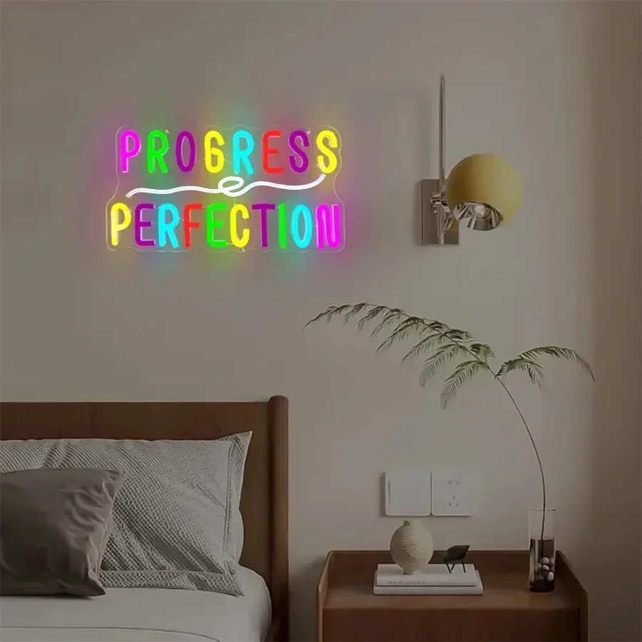 Wall Peogress Office and Library Perfection Neon Signs Decor Inspirational Led Lighting Classroom Novelty Lighting（new）
