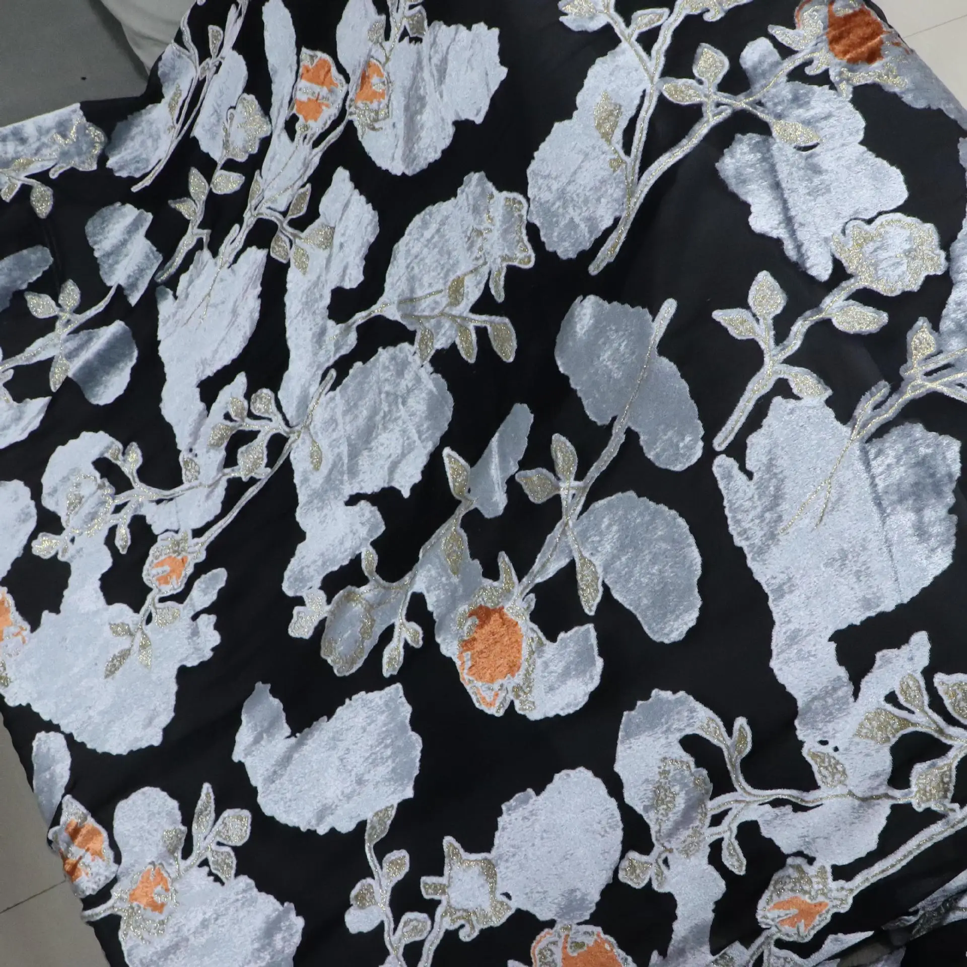

Woven Burnt out Brocade Sticky Velvet Printed Bronze Printing Bronzing Fabric Nightdress Dress Cheongsam High Quality