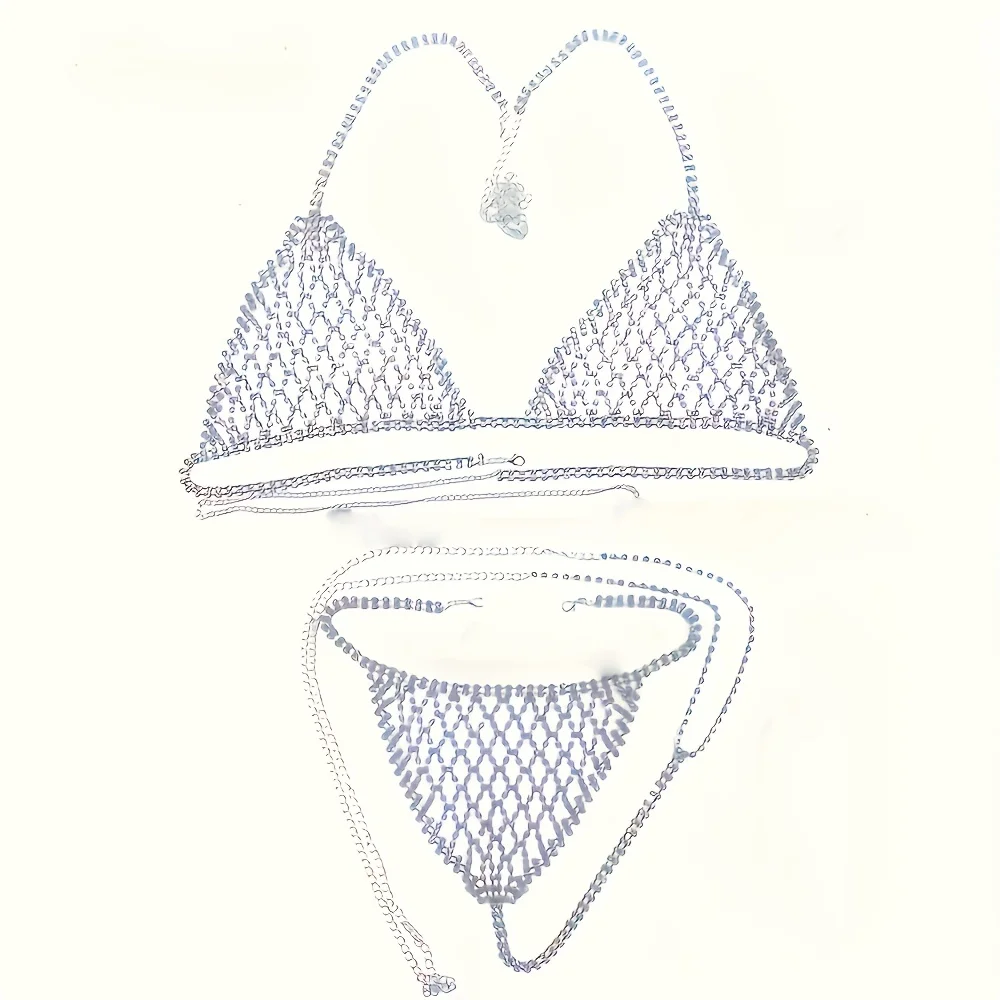 شخصية تألق فضي حجر الراين الجسم الصدرية سلسلة مجوهرات مأدبة حفلة كريستال الصدرية Dingzi السراويل مجموعة سلسلة مجوهرات الوصول