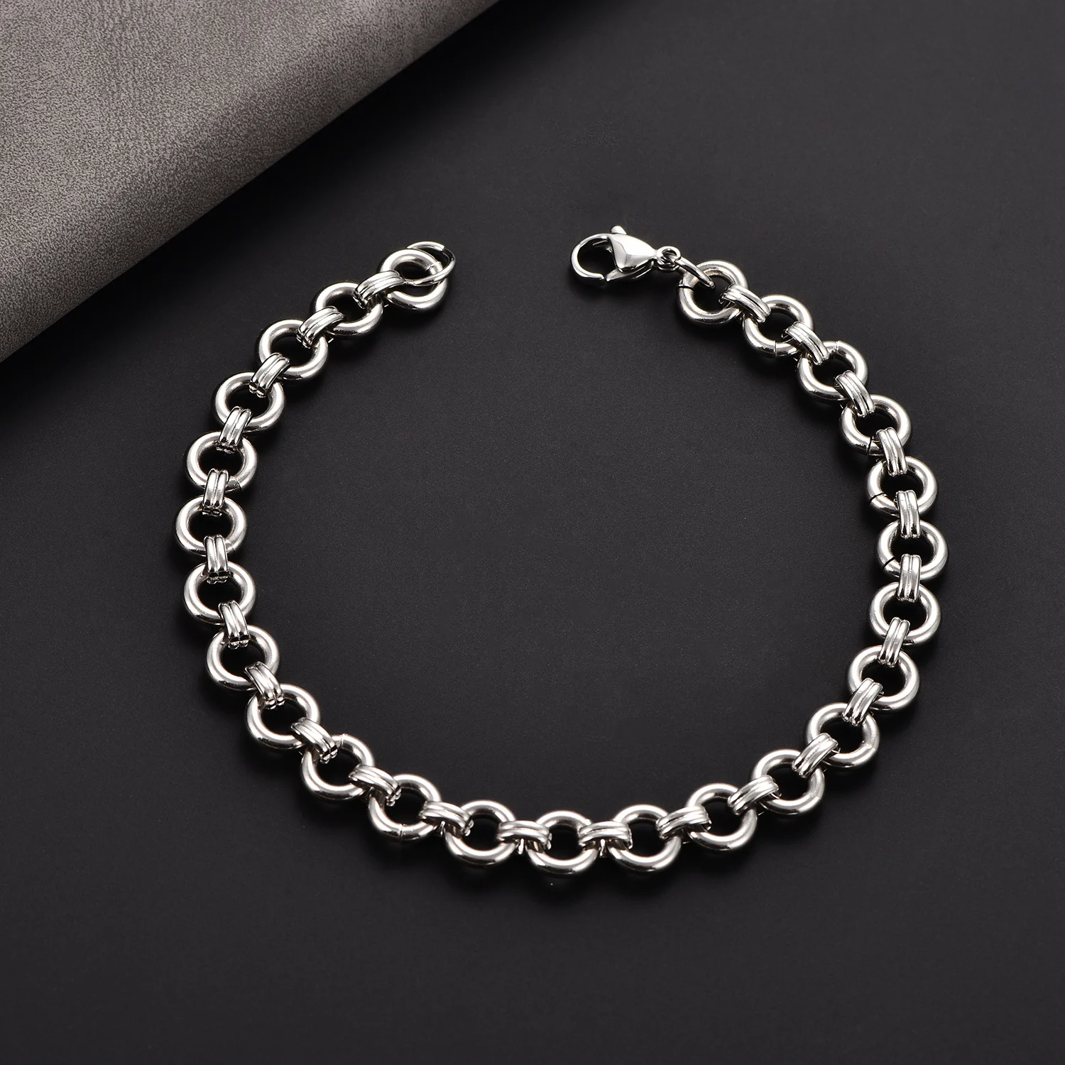 8MM Rundes Armband aus Edelstahl, O-förmige Glieder, versilberte Handkette, minimalistische Fußkettchen, Metallschmuck – Detail 1