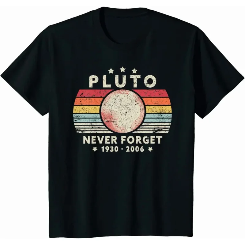 

2024 T Shirt Men Summer Tops Tees Male Never Forget Pluto Retro Style Funny Space Science