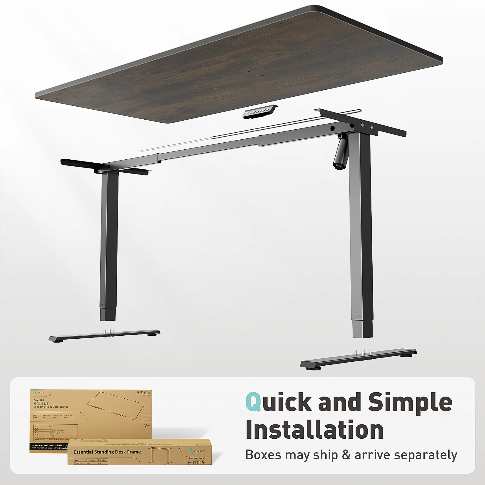 VVENACE S1 Scrivania in piedi regolabile in altezza per ufficio domestico (cornice nera, piano monopezzo 59" x 30")