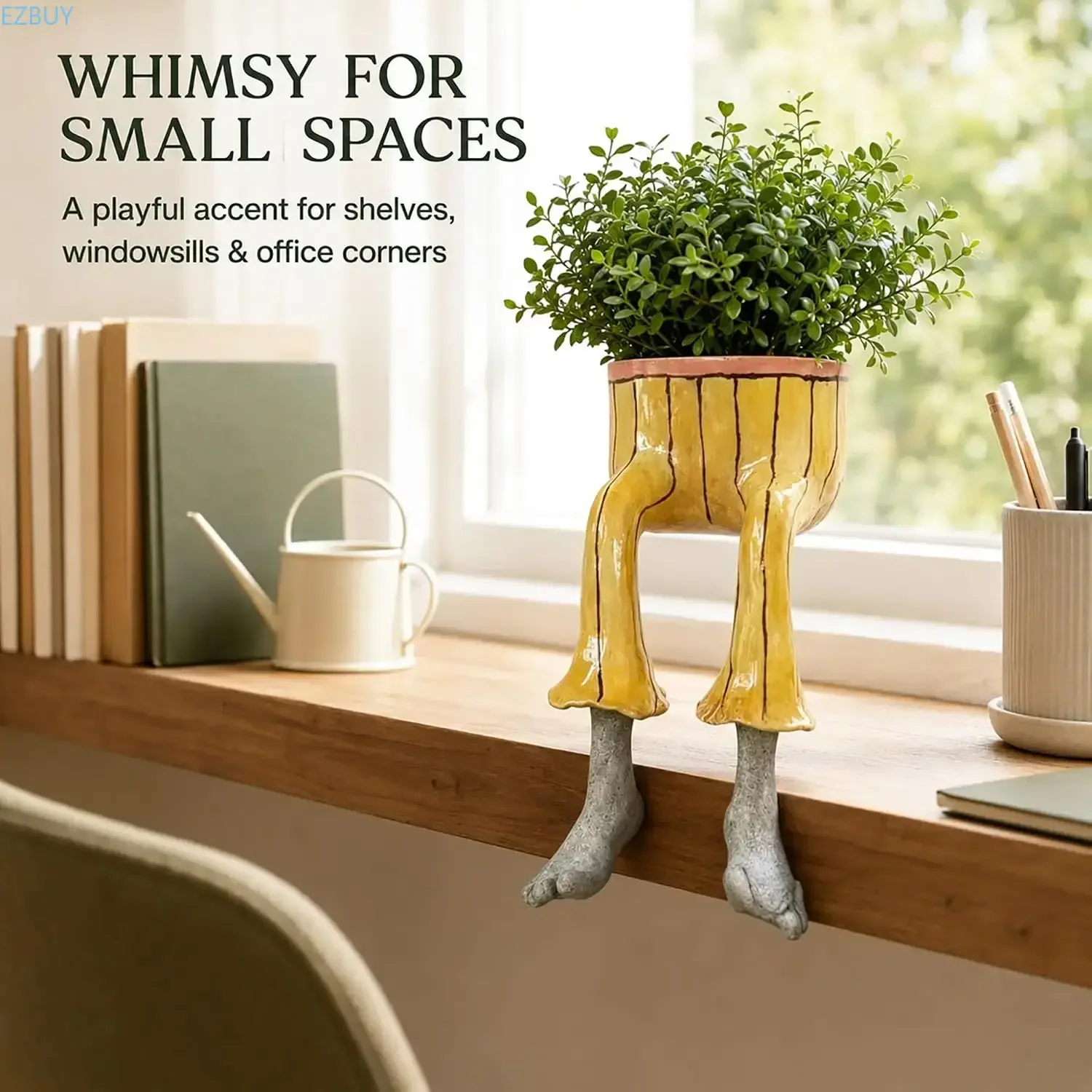Creative Sitting Human-Leg Planter for Succulent Lovers | Durable, easy-clean, hidden drain, fits succulents/herbs