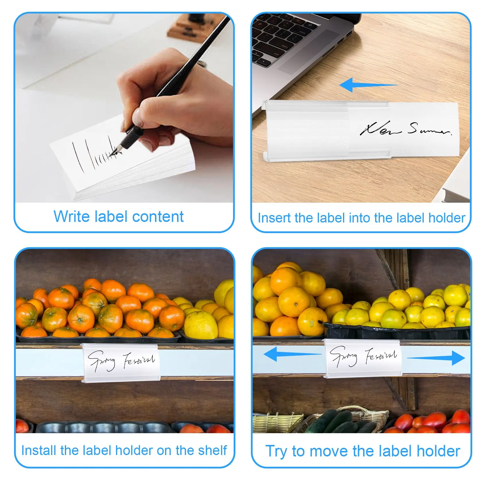 A23E-Wire Shelf Label Holders, 30 Pack Plastic Wire Shelf Label Clips With Label Paper Removable Wire Rack Label Holder