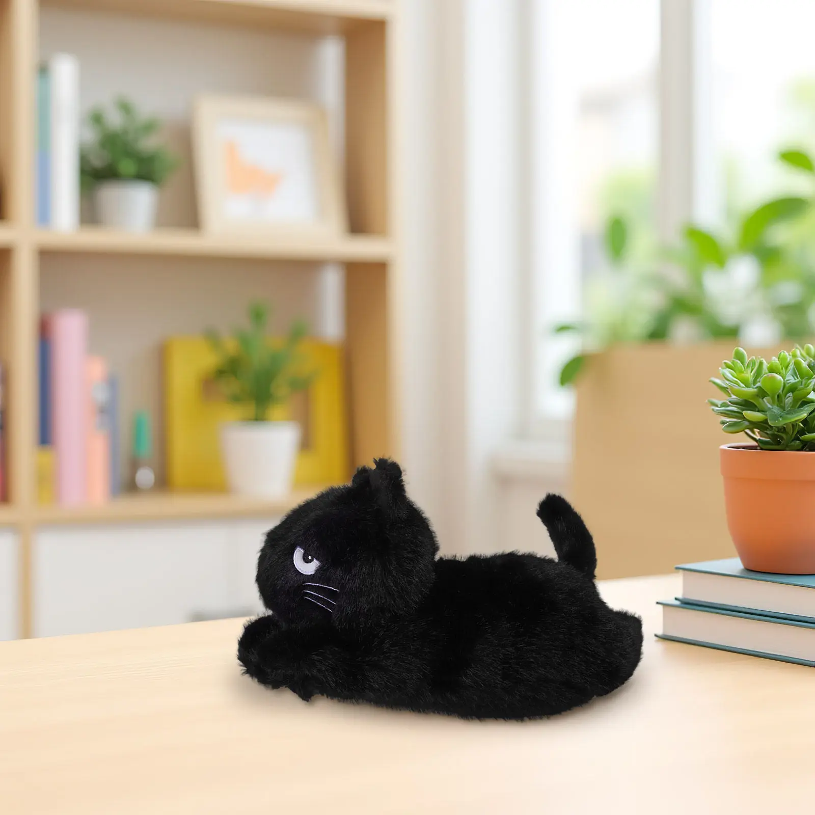 

Black Cartoon Cat Stuffed Animal Lifelike Realistic Design Soft Cuddly Companion Home Decor Gift for Kids Adults Halloween