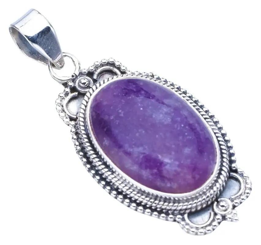 StarGems® Natural Purple Lepidolite Handmade 925 Sterling Silver Pendant 1.75