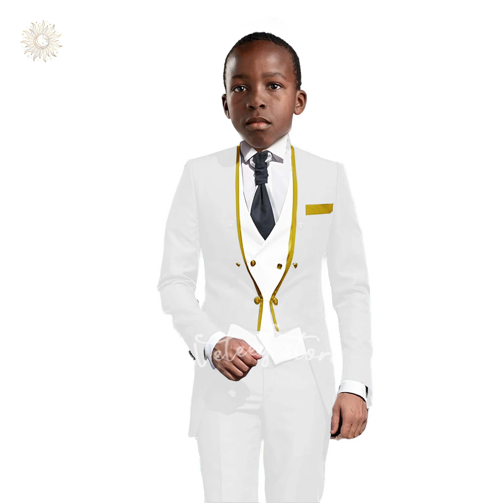 White Suit for Boys Wedding Party Tuxedo Jacket Pants Vest 3-piece set 3-16 years old Customized Kids Blazer