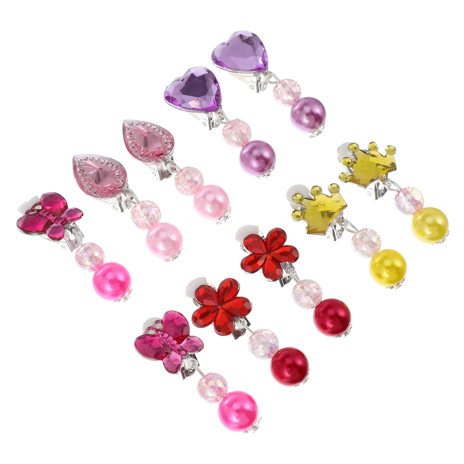 5 paar kinderen clip-on oorbellen creatieve schattige speeloorbellen niet-doorboorde meisjes sieraden mooie set voor kostuums vakantiecadeau