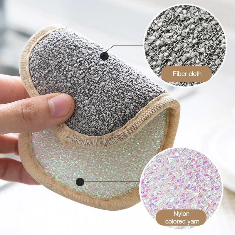 5pcs Double Sided Scouring Pad Reusable Microfiber Dish Cleaning Cloths Scrubbing Sponges Dishcloth