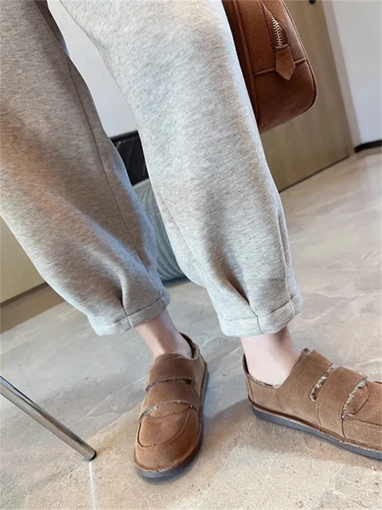 الصوف Sweatpants للنساء خريف شتاء 2024 موضة جديدة عالية الخصر فضفاض بناطيل كاجوال السيدات شيك الصلبة Y2k السراويل