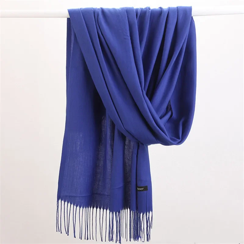 Fashion Solid Color 2023 Women Scarf Winter Hijabs Tessale Tassels Long Lady Shawls Cashmere Like Pashmina Hijabs Scarves Wraps