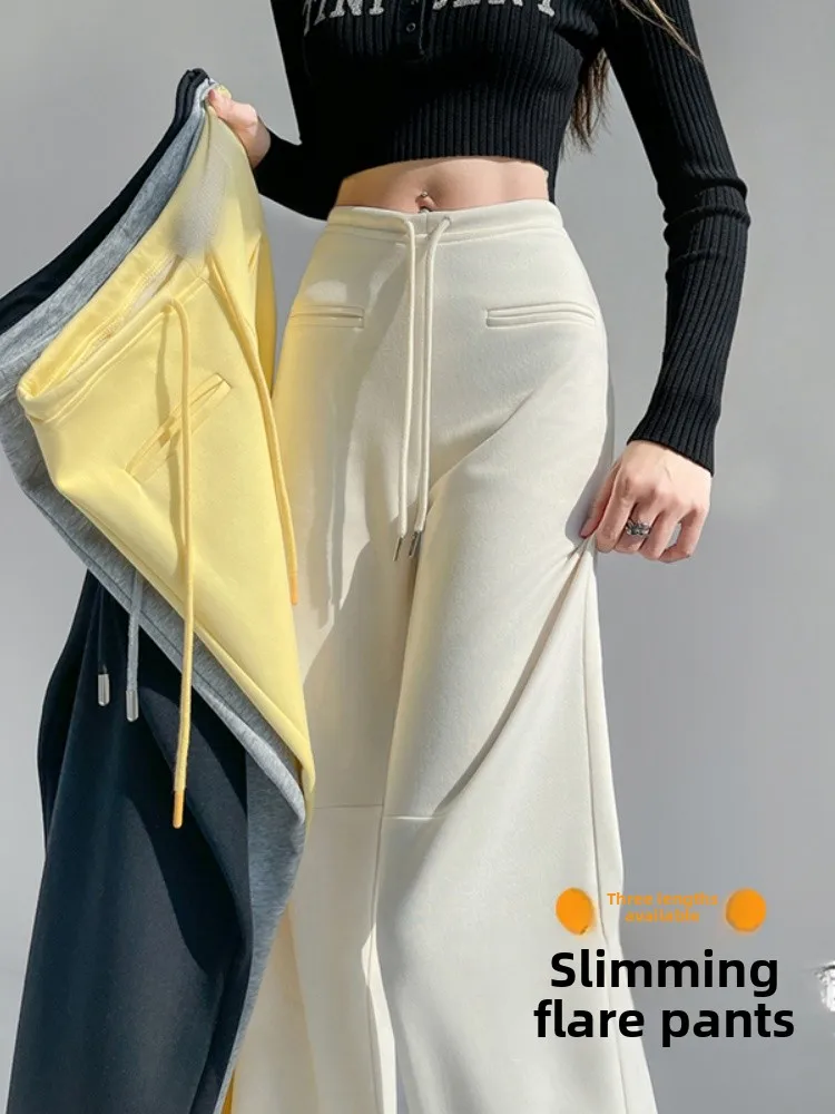 High Waist Slimming Loose Drapey Sporty Women's Micro Flared Pants in Beige Color Commute Style Casual Pants for Ladies