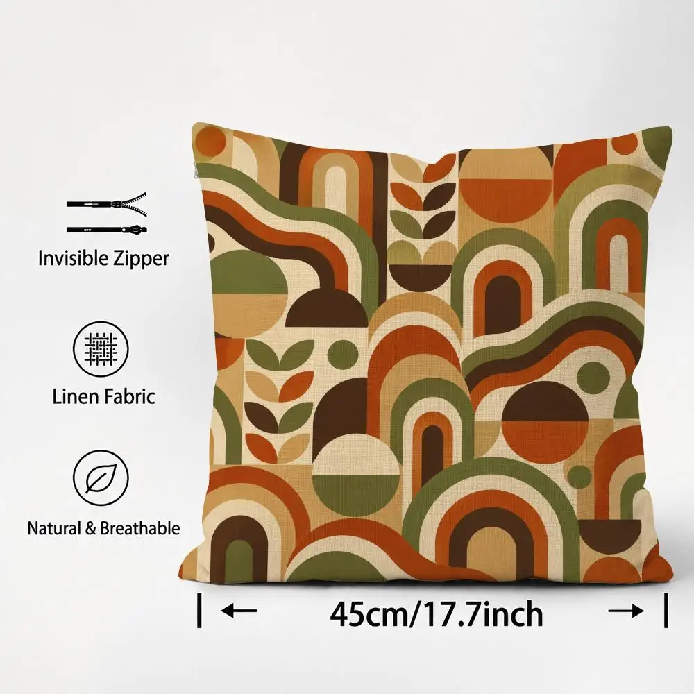 Mid Century Modern 60s-70s Retro Cushion Cover Cushion Covers Natural Linen Breathable Sofa Bedroom Decor Pillowcase