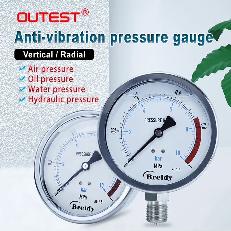 

OUTEST Stainless Steel Axial Pressure Gauge Air Compressor Hydraulic Oil 0-60mpa Manometer Thread G1/4 G1/2