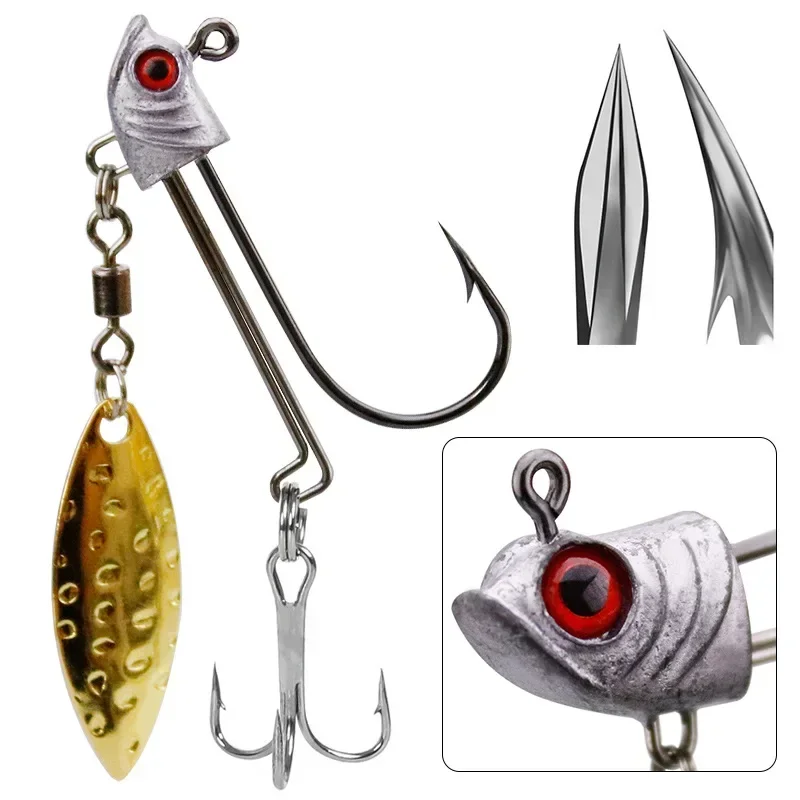 1Pcs Jig Head Hook with Spinner Blades 7g 10g 17g Fish Lead Head Artificial Bait Lead Jig Hook for Soft Lure Fishing Tackle