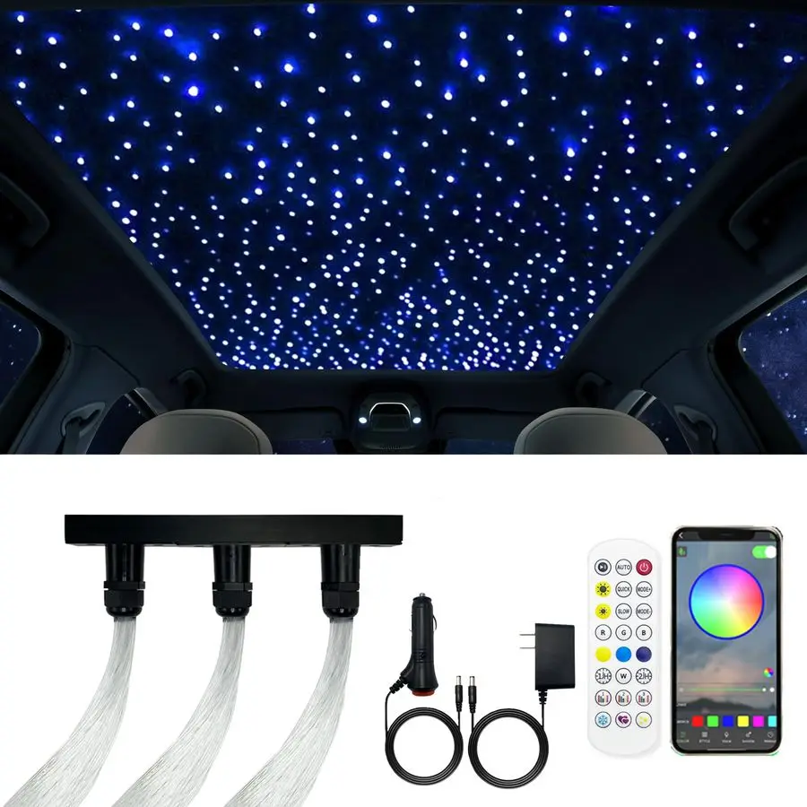 

Fiber Optic Light,20W Starlight Headliner Kit with APP RF Remote Music Mode for Car Home Star Ceiling Sky Decoration,3 Hole RGBW