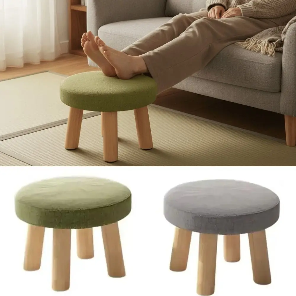 Soft Solid Wood Small Foot Stool Non-Skid Wear-resistant Low Seat Thickened Sponge Cushion