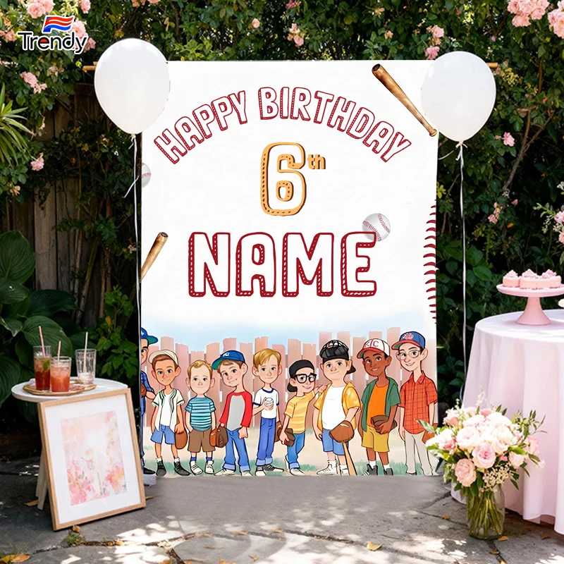 Baseball Birthday Background Boys Custom Birthday Backdrop Banner Flag Banners Personalized Name