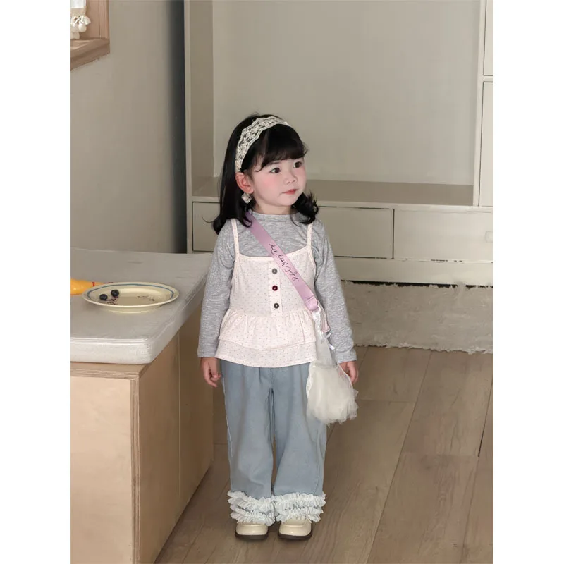 Baby clothes polka dot top two-piece set children's new infant girl spring and autumn outfit pants