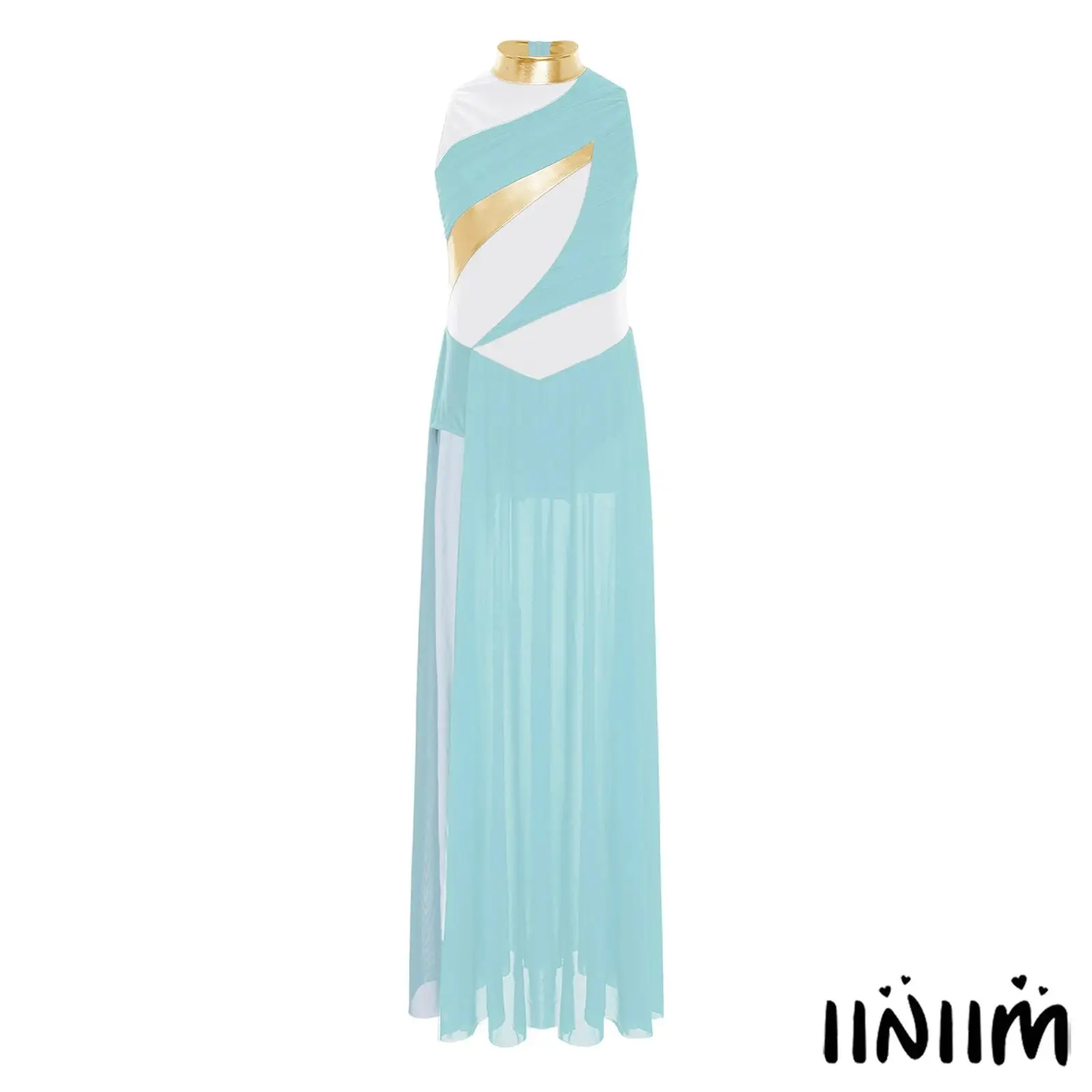 

Kids Girls Modern Contemporary Dancewear Mock Neck Sleeveless Back Invisible Zipper Ruched Bodice Side Split Lyrical Dance Dress