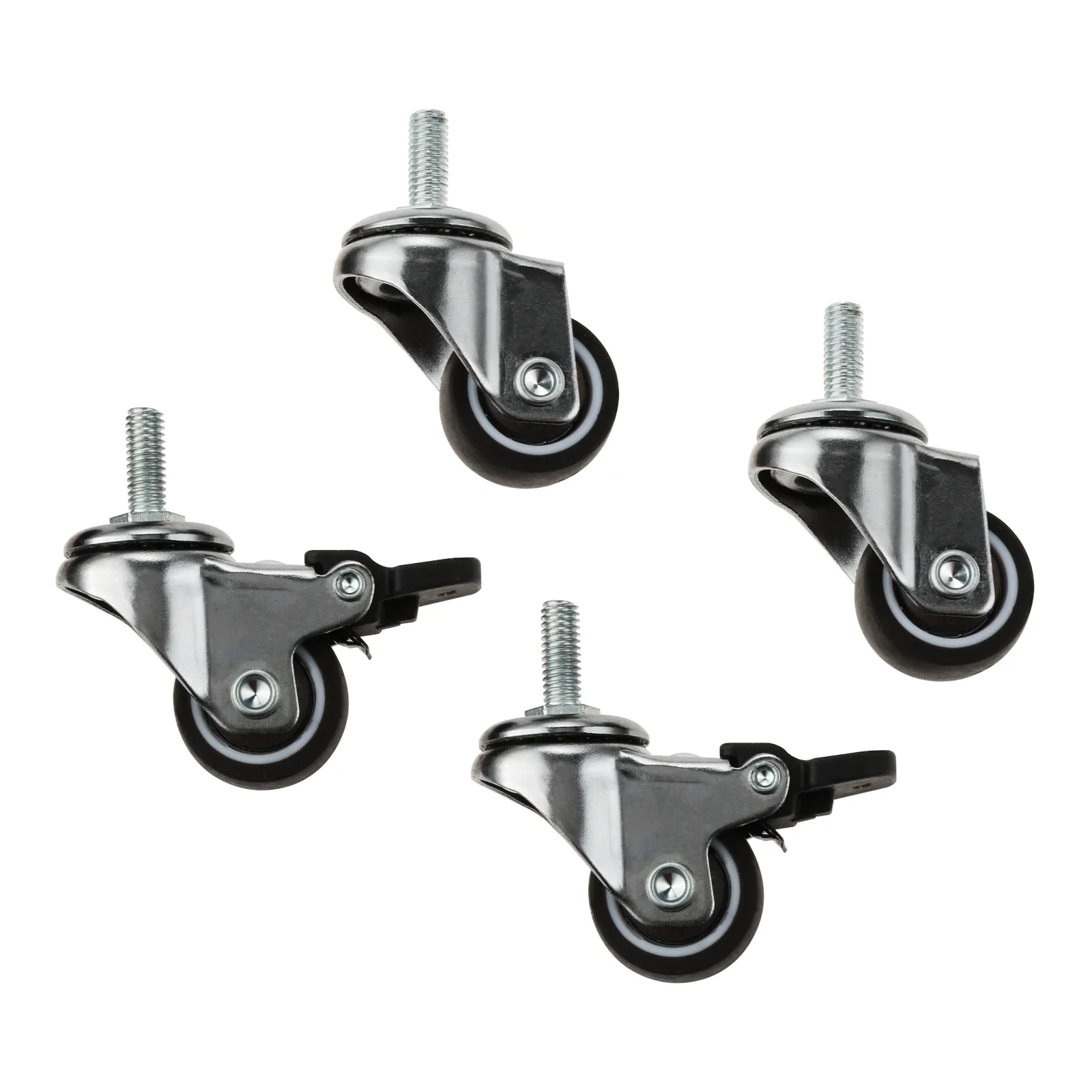 4pcs M6 Threaded Stem Casters Tiny Shopping Swivel Wheels without/with Brakes Soft Rubber TPE Sliding Wheel 241b/11kg Loading