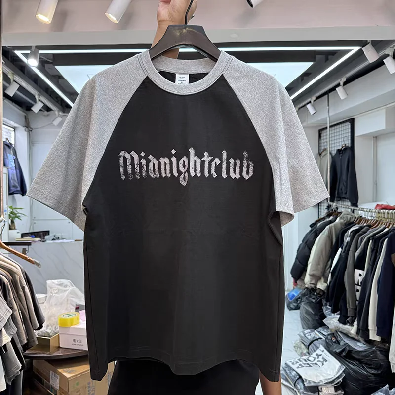 

Patchwork English letter blurred printing T Shirt Men Women Oversized T-shirt Top Tees